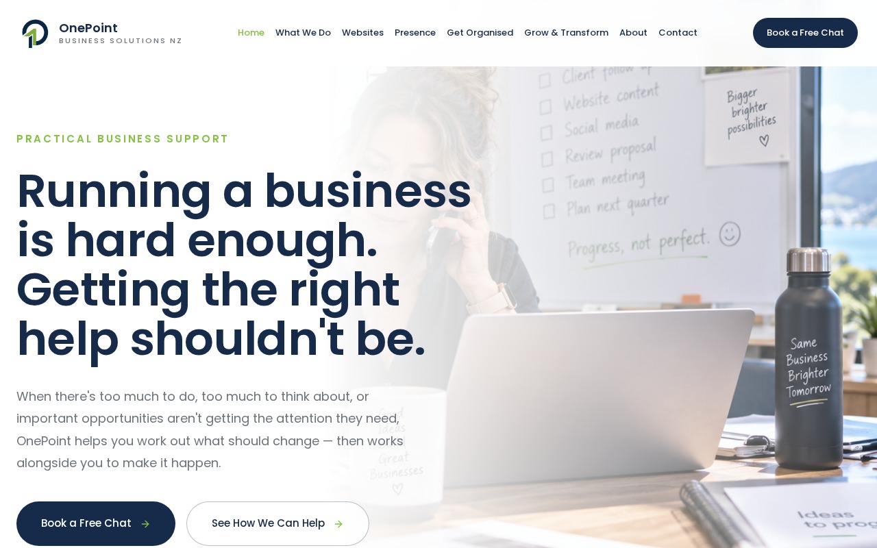 The OnePoint Business Solutions website displayed as a genuine OnePoint website project